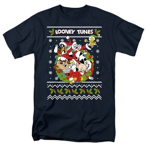 Looney Tuneslooney Christmas Ugly Christmas Adult T-Shirt, Navy - 1 of 4