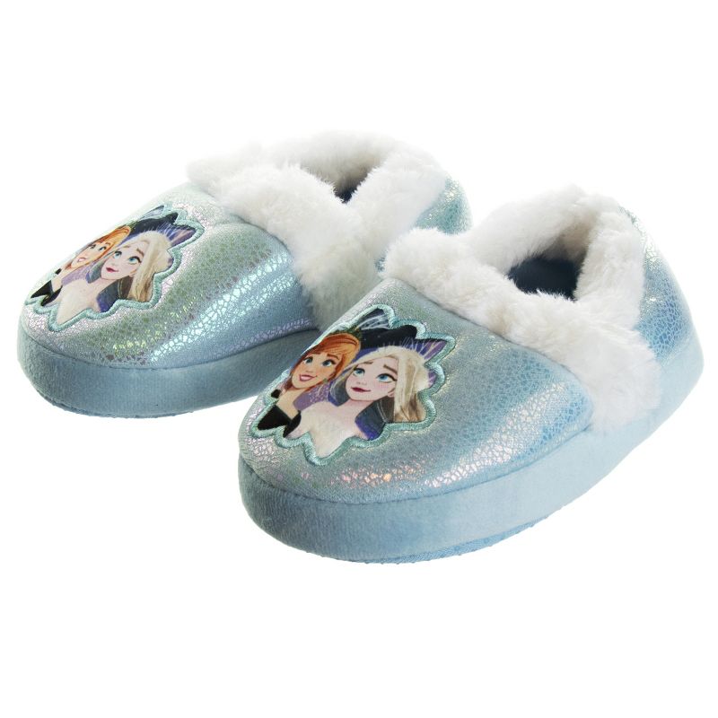 Disney Frozen 2 Elsa and Anna Girls Slippers - Plush Lightweight Warm Comfort Soft Aline House Slippers - Blue White Crinkle (Sizes 5 - 12 Toddler/Little Kid), 2 of 9