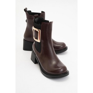 Moriah - Burgundy Buckle Elastic Block Heel Boot (Women) | Prologue Shoes - 1 of 4