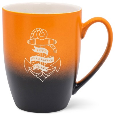 100 North Nautical 10 Ounce Orange and Black Two Toned Ombre, Comfortably Fits Your Hands, Ceramic Tea Coffee Cup Mug, Hope As An Anchor