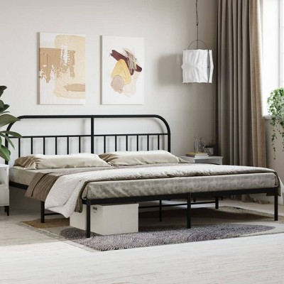 vidaXL Metal Bed Frame with Headboard Black 76 in.x79.9 in. King