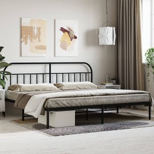 vidaXL Metal Bed Frame with Headboard Black 76 in.x79.9 in. King - 1 of 4