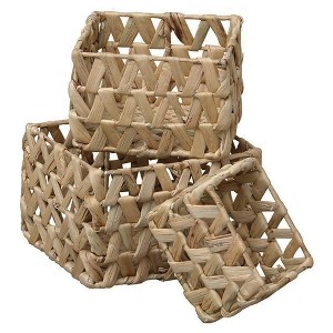 Evideco French Home Goods Set of 3 Water Hyacinth Baskets with Handles - Natural Braided Design for Stylish Home Organization - 1 of 4