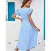 YesFashion Women's Maternity V Neck Ruffle Short Sleeve Wrap Dress Casual Flowy Nursing Breastfeeding Midi Dress with Belted - 4 of 4
