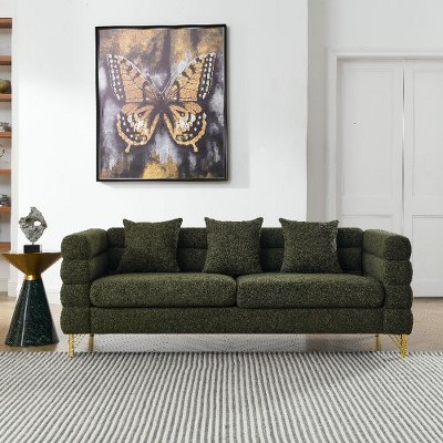 CAVINAS Comfort Teddy Fabric Couches for Living Room, Oversized Sofa with Pillows, Deep Seating Sofa for Living Room, Bedroom