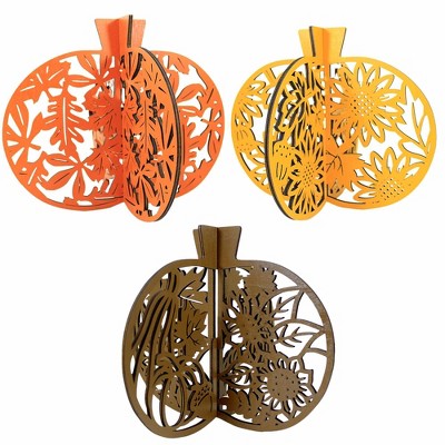 Ganz 8.0 Inch Laser Cut Pumpkins Set/3 Leaves Sunflowers Gourd Acorn Pumpkin Sculptures