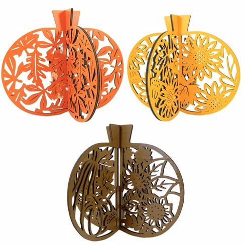 Hand Painted Pumpkin Halloween Ornament 3 Pieces Laser Cut Out Wood HP –  The Wood Shape Store