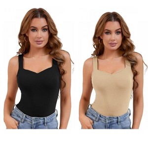 INSPIRE CHIC 2 Pcs Women's Sweetheart Neck Undershirt Base Layer Tank Top with Built-in Bra - 1 of 4