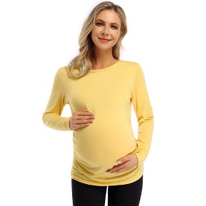 Maternity Shirt Side Button and Ruched Maternity Tunic Tops Maternity Long Sleeve T-Shirts (M,purpleRed-Long) - 1 of 4
