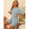 cheibear Women's Tracksuit Short Sleeves Top with Shorts Ribbed Knit Soft Pajama Sets - 2 of 4
