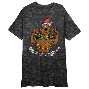 Scooby Doo Get Your Jingle On Crew Neck Short Sleeve Black Heather Women's Night Shirt - 1 of 2