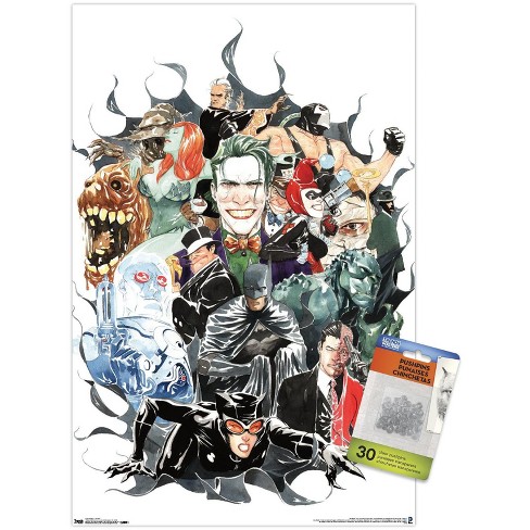 Trends International Dc Comics - Batman - Villains Unframed Wall Poster  Print Clear Push Pins Bundle 