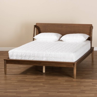 Sadler King Walnut Wood Frame Platform Bed with Tufted Headboard