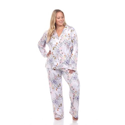 Plus Size Long Sleeve Floral Pajama Set - White Mark