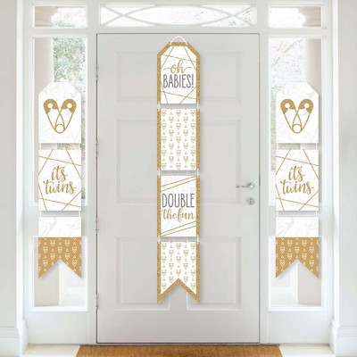 Big Dot of Happiness It's Twins - Hanging Vertical Paper Door Banners - Gold Twins Baby Shower Wall Decoration Kit - Indoor Door Decor