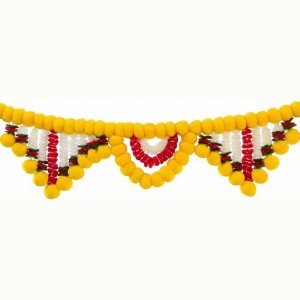 Shalin India Artificial Marigold Toran – Yellow, Red & Green Flower Garland for Diwali, Weddings & Home Décor - 1 of 4