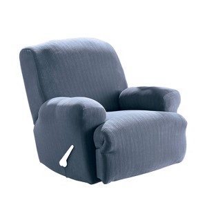 Stretch Poly Striped Recliner Slipcover French Blue - Sure Fit: Machine Washable, Spandex Blend, Indoor Furniture Protector - 1 of 4