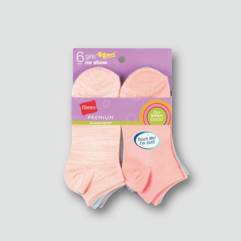 Hanes Premium Girls' 6pk Super Soft No Show Socks - Colors May Vary, 3 of 5