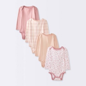 Baby Girls' 4pk Floral Long Sleeve Bodysuits - Cloud Island™ Peach/Pink - 1 of 4