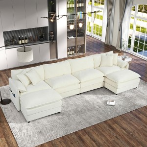 Oversized 143.31" Chenille Upholstery Modular U-Shaped Cloud Sectional Sofa, 6-Piece DIY Combination Couch - 1 of 4