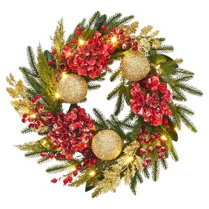 Christmas Garland, Mixed Pine Decorated with Frosted Berries, Pinecones, 50 LED, for Mantle Staircase Indoor and Outdoor - 1 of 4