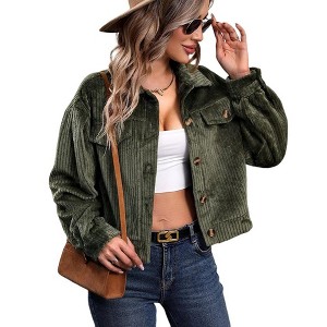 Clearlove Women Casual Corduroy Jacket Button Down Coat - 1 of 4