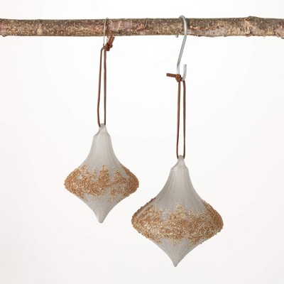5"H and 4.5"H Sullivans Antique Drop Ornament - Set of 2  Gray Christmas Ornaments