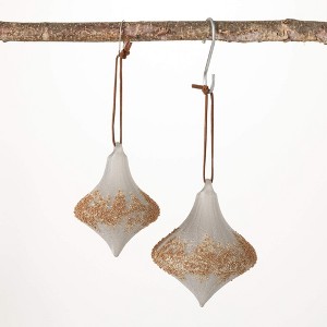 5"H and 4.5"H Sullivans Antique Drop Ornament - Set of 2  Gray Christmas Ornaments - 1 of 2