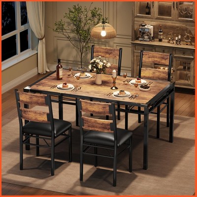 Dining Table Set for 2, Dining Table with 2 Upholstered Chairs, Wood 3-Piece Kitchen Dining Room Table Set