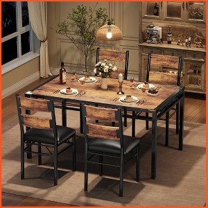 Dining Table Set for 2, Dining Table with 2 Upholstered Chairs, Wood 3-Piece Kitchen Dining Room Table Set - 1 of 4