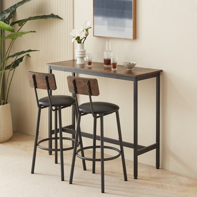 VYNXARIA Table Set with 2 Bar stools PU Soft seat with backrest,Rustic Brown