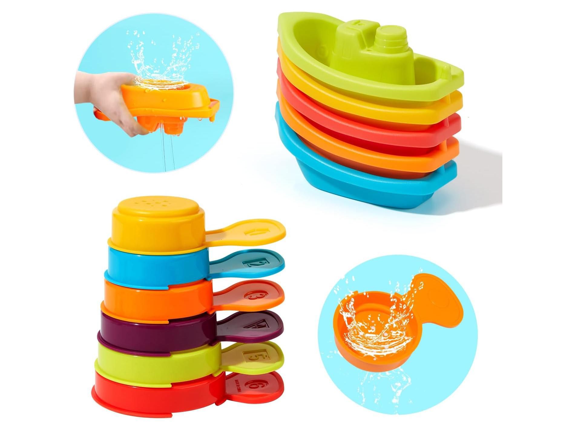 11-Piece Mold-Free Bath Toy Set with Boats and Spoons, Water Play for Toddlers Ages 1-3