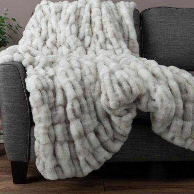 Gray Queen Size Jacquard Faux Fur Blanket