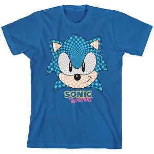 Sega Sonic the Hedgehog Checkers Face Youth Royal Blue Graphic Tee - 1 of 2