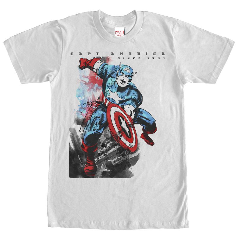 Men's Marvel Captain America Watercolor Print T-Shirt, 1 of 5