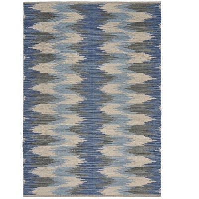 Blue and Cream Ikat Pattern Area Rug