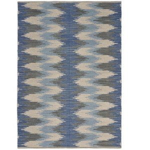 Blue and Cream Ikat Pattern Area Rug - 1 of 4