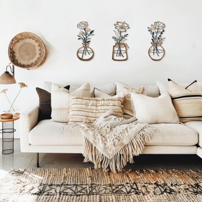 Aghana Digitals Rustic Metal Flower Wall Art - Minimalist Farmhouse Decor for Living Room, Bedroom