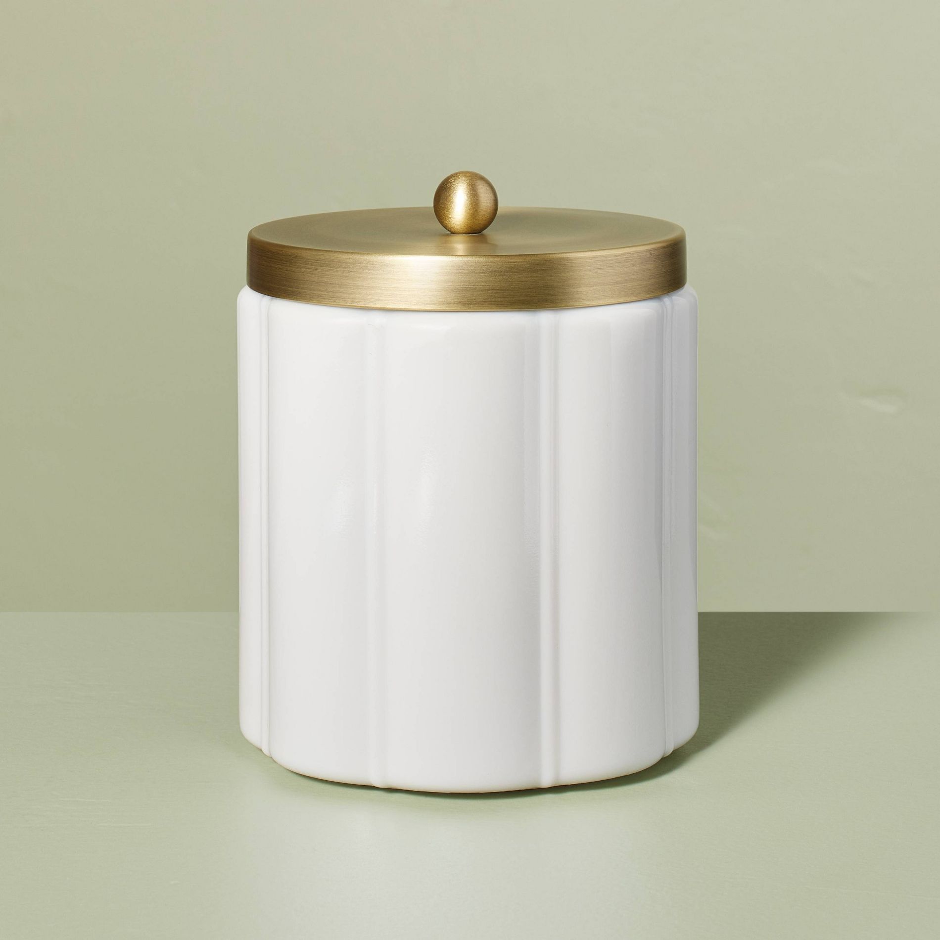 Large Milk Glass Bath Canister with Metal Lid Brass Finish - Hearth & Hand™ with Magnolia: Farmhouse Style Storage Container for Bathroom