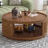 1pc Round Coffee Table, Wood Top with PE Rattan Sides, Modern Storage Table for Living Room or Lounge Area - Coolbibila - 3 of 4