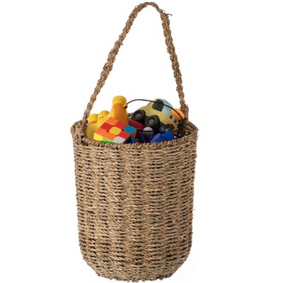 Vintiquewise Decorative Woven Natural Seagrass Storage Basket with Built in Woven Handles