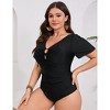Women Plus Size One Piece Swimsuits Tummy Control Bathing Suits V Neck Ruffle Sleeve Swimwear - 3 of 4