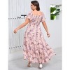 Womens Plus Size V Neck Summer Dress Layered Floral Print Long Maxi A Line Boho Dress - 4 of 4
