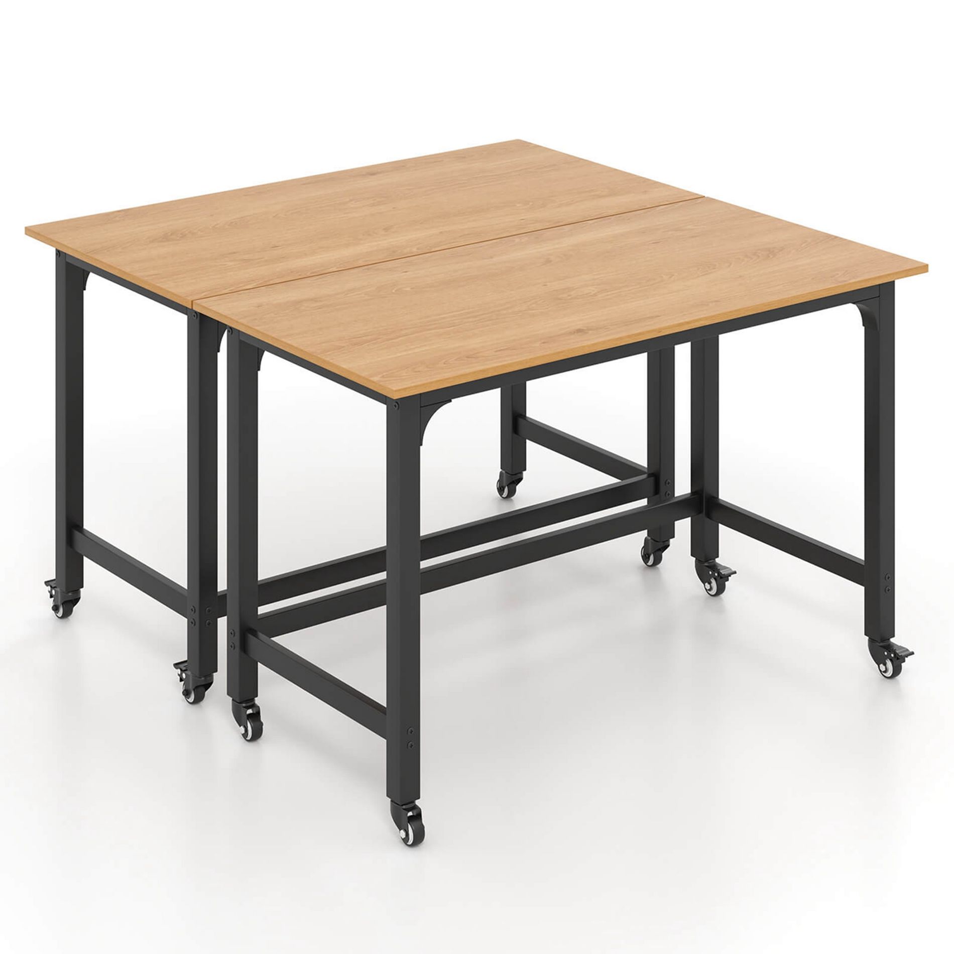 Costway 2 PCS Rolling Computer Desk Metal Frame PC Laptop Table Wood Top Study Workstation