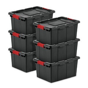 Sterilite 15 Gal Industrial Tote Stackable Storage Bin with Latching Lid, 6 Pack - 1 of 4