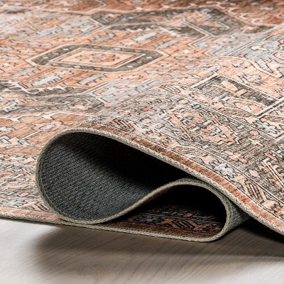 Wrenley Red and Brown Medallion Washable Area Rug