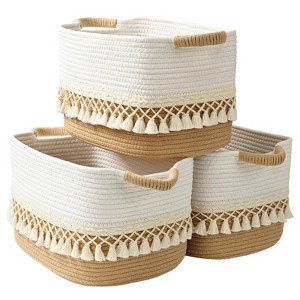 Aoibox Large Boho Cotton Rope Storage Baskets with Heavy Tassels for Shelves Organizing Toys Clothes 2 Pack Woven Bins - 1 of 4