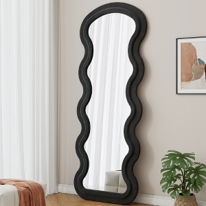ACEPANO 62.99 in. H Flannel Full Length Wave Floor Mirror with Stand for Bedroom & Living Room-Black - 1 of 4