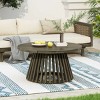 31" Acacia Wood Patio Coffee Table,Outdoor Round Coffee Table With Slatted Base,Wooden Accent Dining Table For Garden Backyard-Coolbibila - 3 of 4