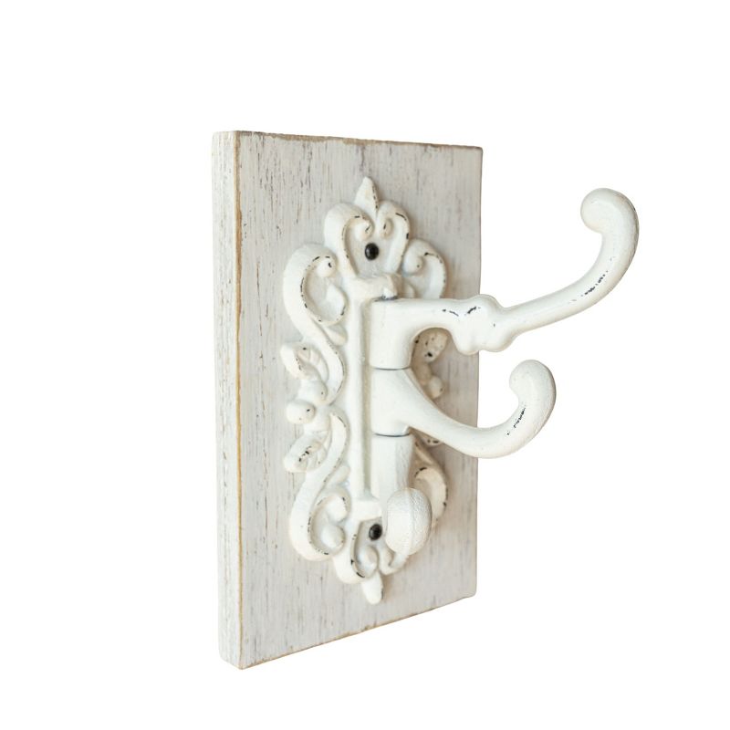 3 Hook Wall Hanger White Wood & Cast Iron by Foreside Home & Garden, 3 of 8